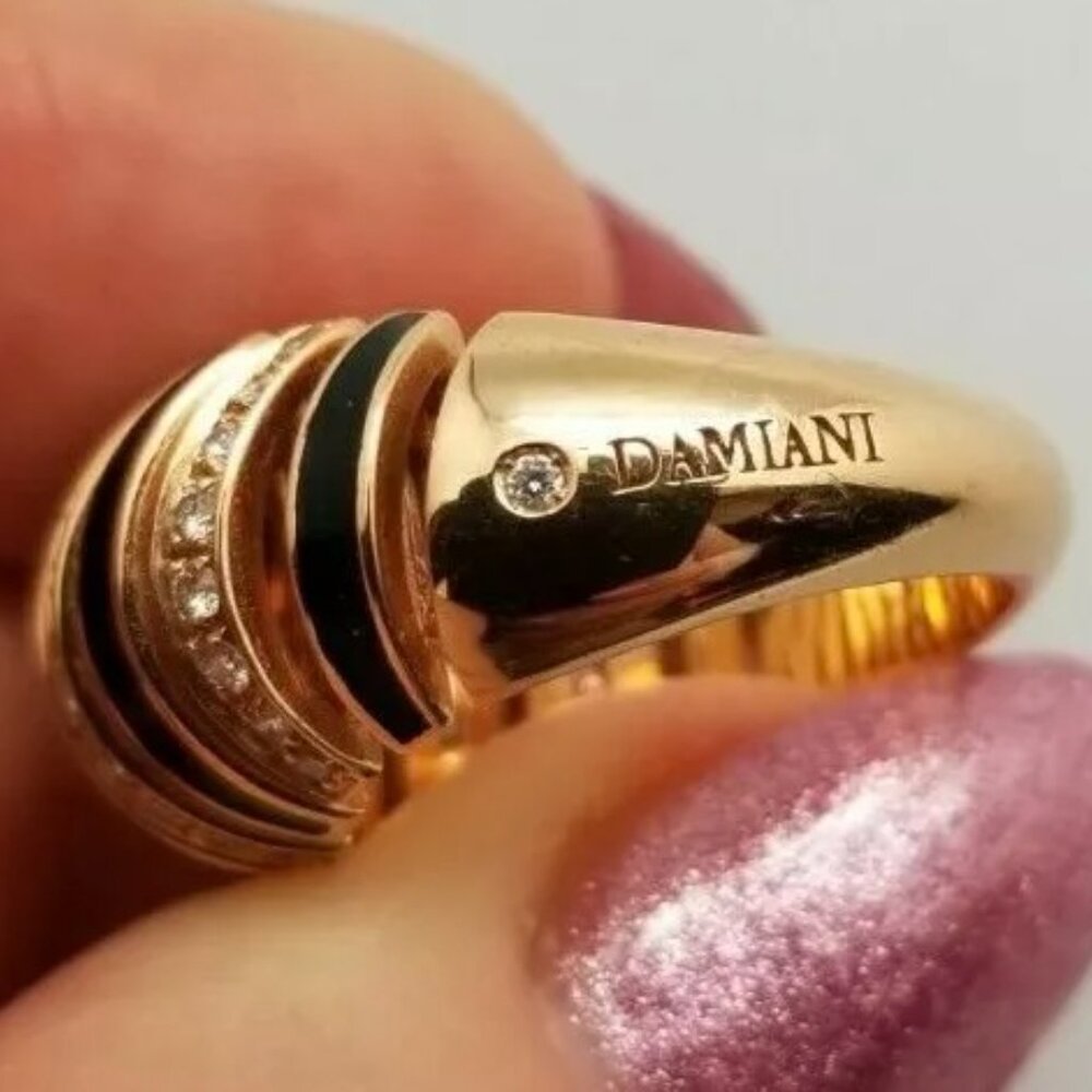 Rare Made in Italy Damiani 18K Rose gold Diamond Onyx Dome Ring Sz 6,5/7 - Picture 3 of 14